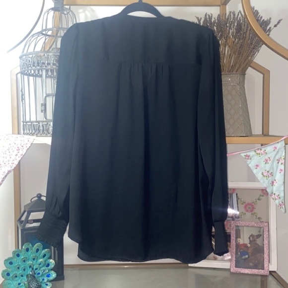 Black Blouse LOFT Smocked Neck/Gathered Wrists Office Modest Elegant Classy Date - Picture 3 of 5